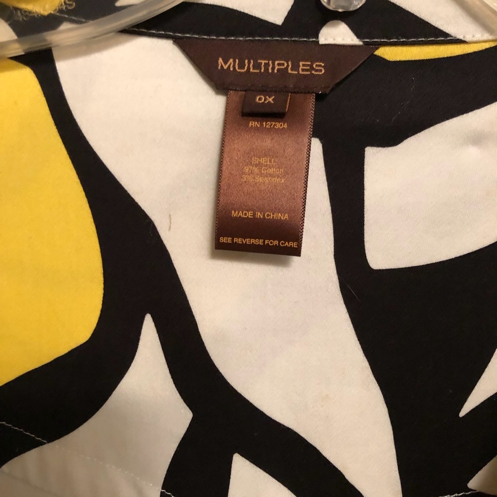 Multiples Patterned Long Sleeve Blouse Yellow, Black, White